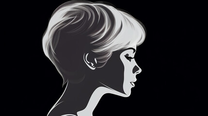 Retrato de uma linda garota com um penteado branco, uma mulher de perfil, silhueta de contorno isolada