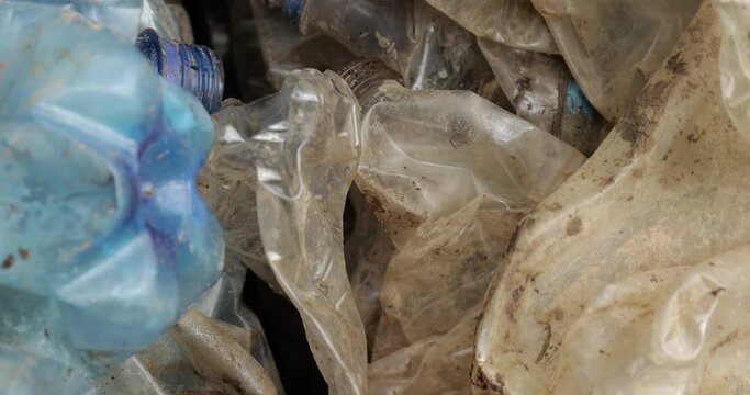 Plastic bottles in bales for waste recycling