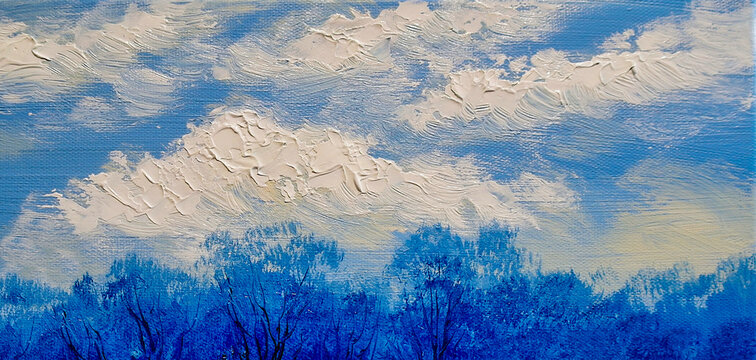 Oil paintings landscape, sky, background with clouds
