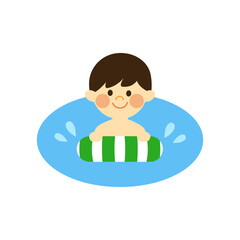 うきわで泳ぐ男の子