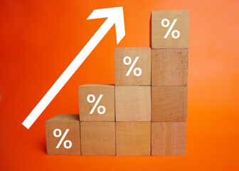 Business investment growth from dividend concept with wooden blocks with arrow up and percentage...