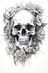 Skull and roses pencil sketch Generative AI