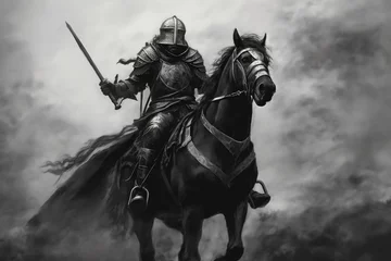 Fotobehang Medieval Warrior Riding a Horse Illustration Asset for Historical Themes, Generative AI © rzrstudio