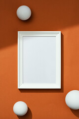Blank picture frame mockup on brown background