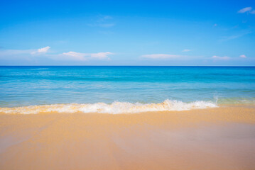 Fototapeta na wymiar Blue sea with beach sand landscape nature in blue sky sunshine day