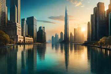 Fototapeta premium futuristic rendering city megacity cyberpunk scifi 3D illustration. High quality photo