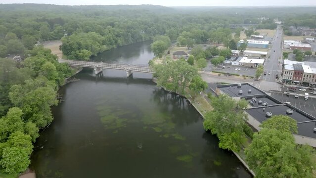 St. Joseph River in Niles, Michigan with drone video moving in.