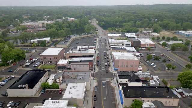Downtown Niles, Michigan with drone video moving in.