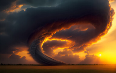 big tornado storm, amazing natural phenomenon. Ai generated