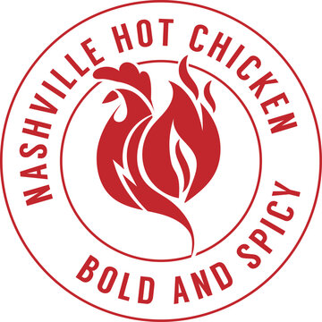 Nashville hot chicken bold and spicy sticker stamp. Red fire flame.