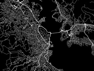 Vector road map of the city of  Hobart in the Australia with white roads on a black background.