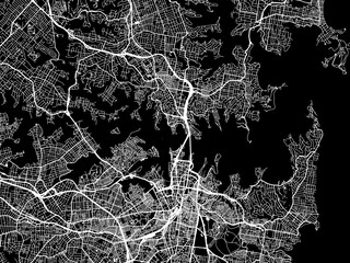 Vector road map of the city of  Sydney Harbour in the Australia with white roads on a black background.