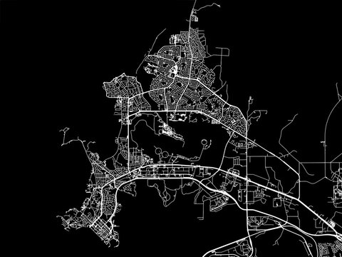 Vector road map of the city of  Darwin in the Australia with white roads on a black background.