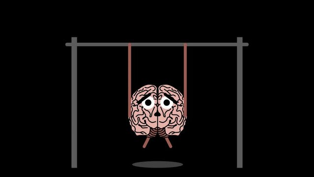 Human Brain Doing Pull-Ups Exercise, Bodybuilding Cartoon Character