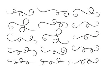 Vintage Filigree Swirls, calligraphy font style Decorative Elements, Text Ornaments curly thin line swings swashes, Flourishes Swirls, text divider, flourish Swirl ornament stroke, scroll design

