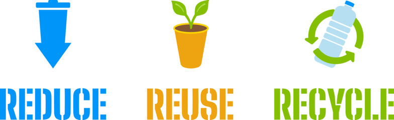 Reduce Reuse Recycle design with text and icons.