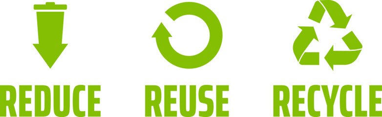 Reduce Reuse Recycle text and icons.