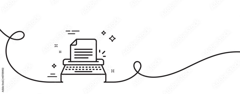 Poster typewriter line icon. continuous one line with curl. copywriting sign. writer machine symbol. typewr