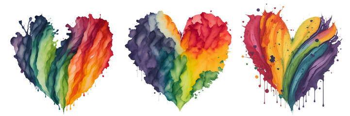 Watercolor Heart Shape Splash With Rainbow Colors Concept of Love Relationship. Generative Ai