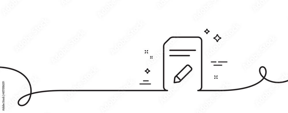 Poster edit document line icon. continuous one line with curl. information file sign. paper page with penci