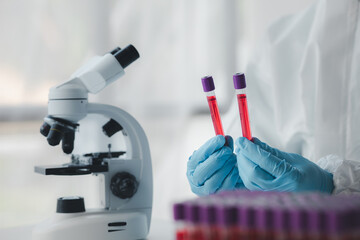 Laboratory is used for scientific research to examine and research blood obtained by sampling patients from hospital, lab assistant doing blood tests for abnormalities. Laboratory and expert concepts.