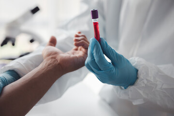 Laboratory is used for scientific research to examine and research blood obtained by sampling of patients from hospitals, lab assistants collecting blood samples from patients. Laboratory concept.