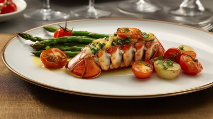 Succulent lobster tail coated in a rich herb-infused butter sauce grilled generative ai