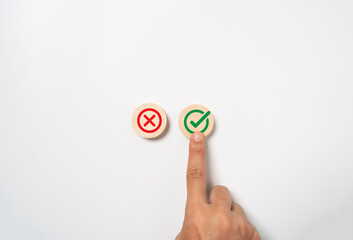 Hand touching and select to green correct sign symbol for approve document and project concept.