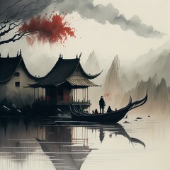 Chinese painting and calligraphy in harmonious beauty - traditional art full of expression and elegance.