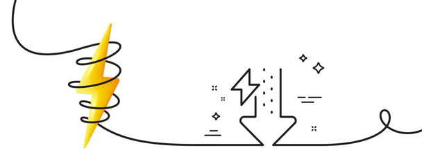 Energy line icon. Continuous one line with curl. Thunderbolt sign. Power consumption symbol. Energy drops single outline ribbon. Loop curve with energy. Vector