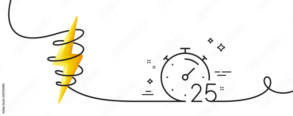 Aufkleber timer 25 minutes line icon. continuous one line with curl. stopwatch time sign. countdown clock symb