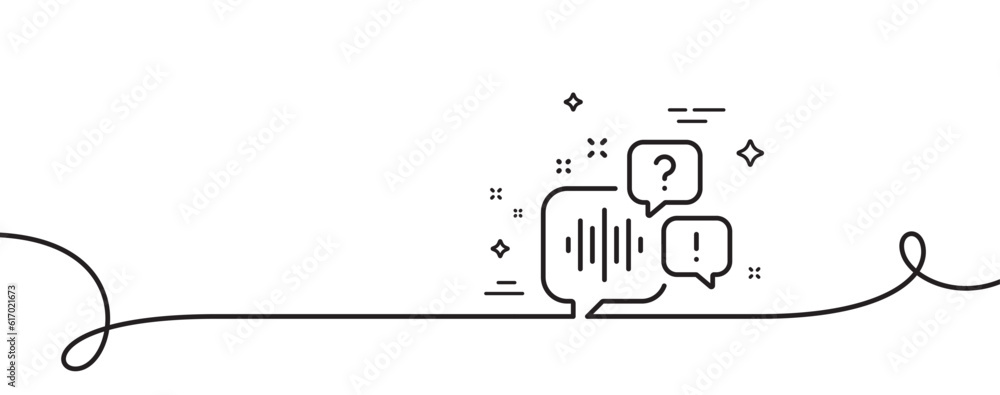 Poster voicemail line icon. continuous one line with curl. audio message sign. listen music symbol. voicema