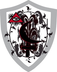Lilith, the all-seeing eye. Coat of arms, emblem, shield, tattoo design