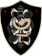 Pluto, Scorpio. Coat of arms, emblem, shield, tattoo design