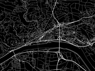 Vector road map of the city of  Krems an der Donau in the Austria on a black background.