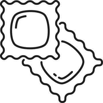 recommend clip art: Ravioli or raviolo type of pasta with filling outline icon. Vector enveloped pasta dough, food of Italian cuisine. Ravioli squares of flour