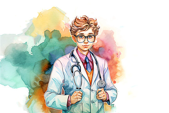 Cute little cartoon male doctor, Post processed AI generated image