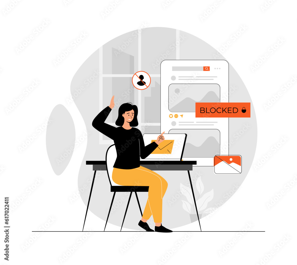Poster blocking, banned user account on social media. error, access is denied. account safety and secure. i