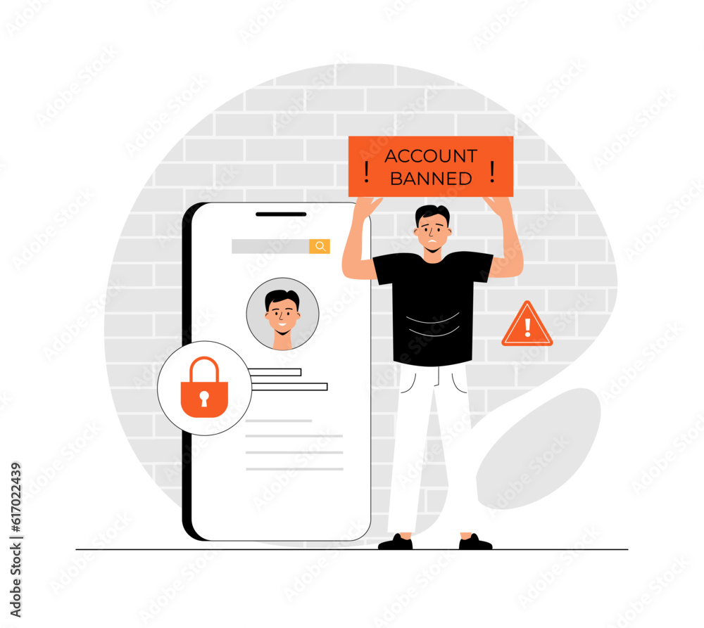 Aufkleber blocking, banned user account on social media. error, access is denied. account safety and secure. i