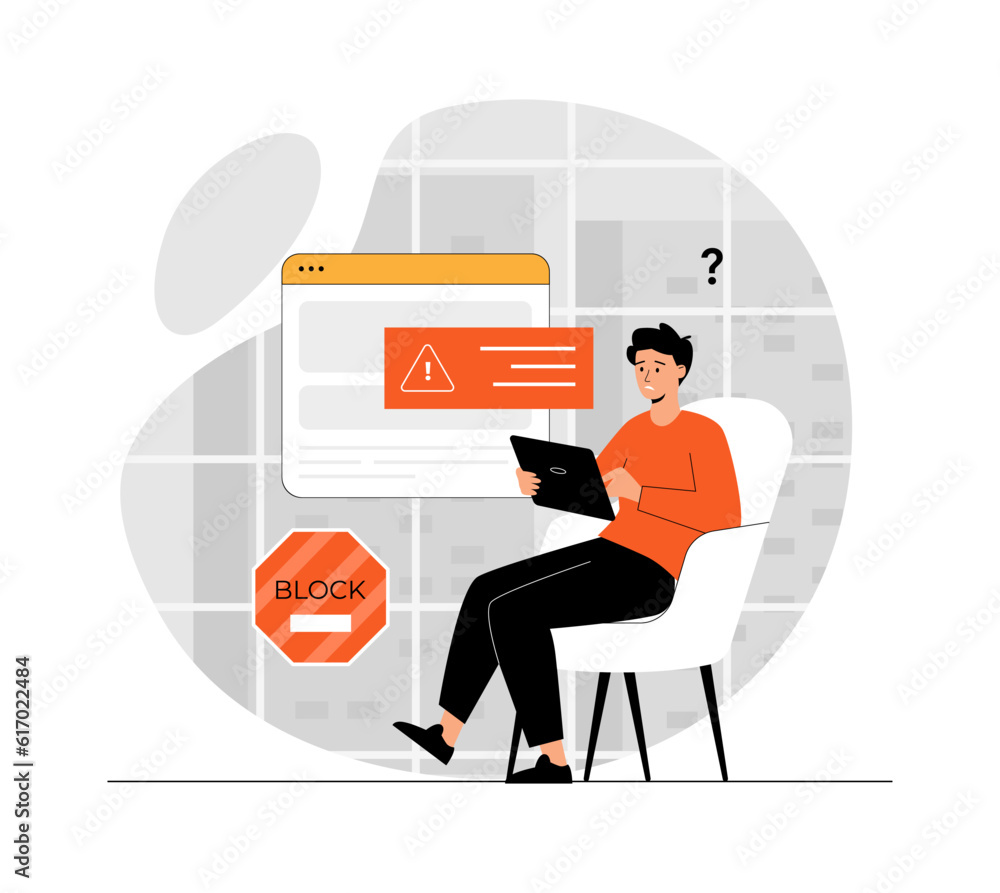 Aufkleber blocking, banned user account on social media. error, access is denied. account safety and secure. i