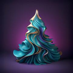 Christmas tree made of layered flowing silky fabric with curves and no ornaments. Modern artistic design.