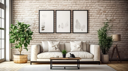 3D render Artistic Interiors- Enhancing Spaces with Mock-Up Posters, Brick Textures, and Relaxation with Sofa Designs.jpg