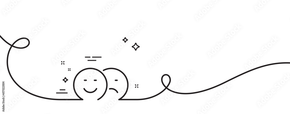 Poster like and dislike line icon. continuous one line with curl. smile sign. social media feedback symbol.