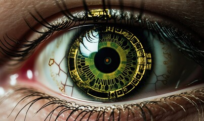 Futuristic Cybernetic iris AR vision technology, artificial intelligence concept
