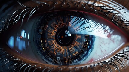 Futuristic Cybernetic iris AR vision technology, artificial intelligence concept