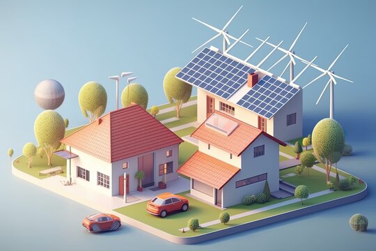 Photovoltaic solar panels on farm rooftop, Green energy renewable concept, ESG 2050 net zero carbon neutrality goals