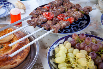 a green grapes and a shashlik