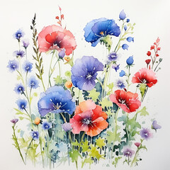 Ajisai flowers watercolour painting