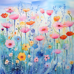 Ajisai flowers watercolour painting