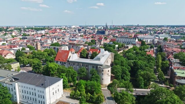 Drone shot of Art Museum Moritzburg Halle (Saale) (Kunstmuseum Moritzburg ) , Germany